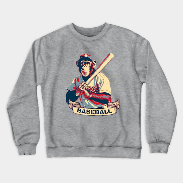 Baseball Chimpanzee Vintage Crewneck Sweatshirt by DesignArchitect